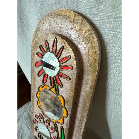 Vintage Folk Art Mirror Wooden Art pink flowers Painted Mirror - Picture 12 of 12